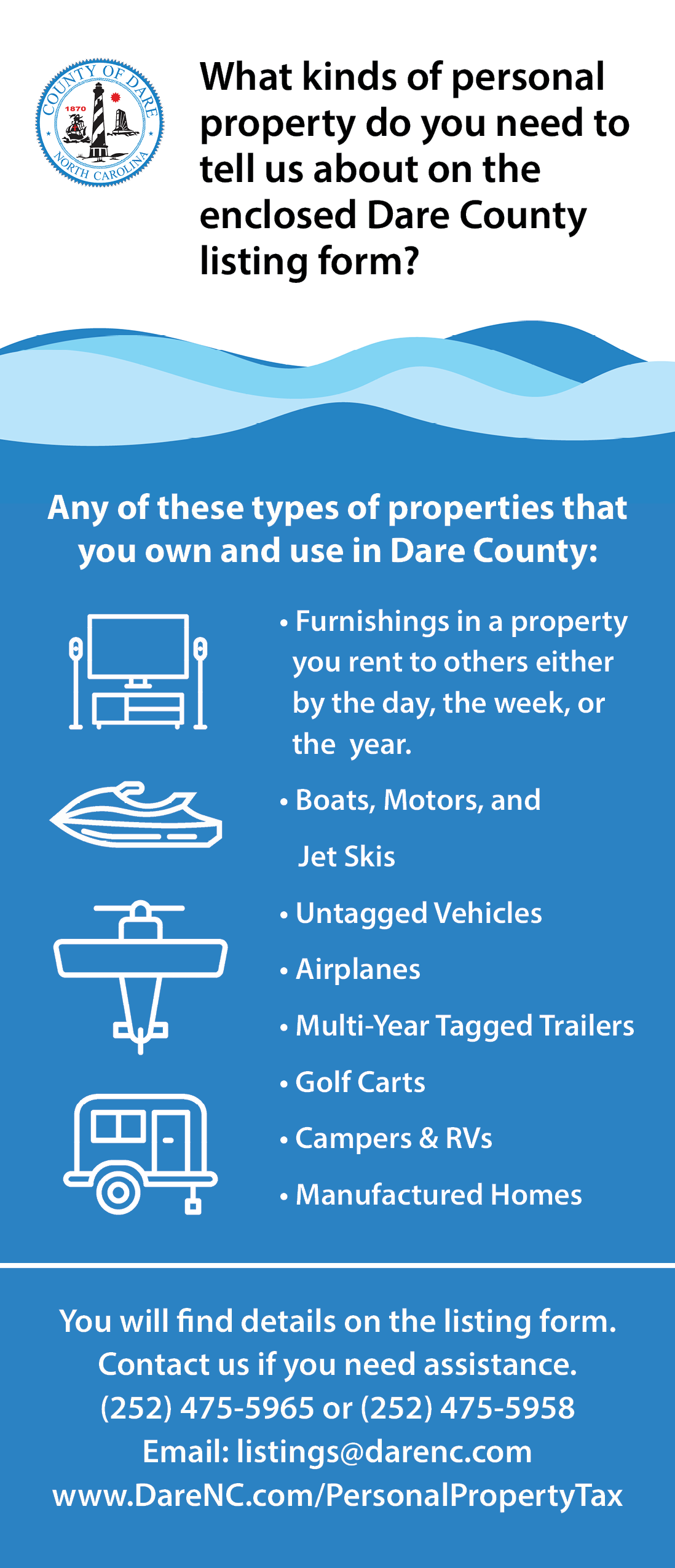 Personal Property Tax Listing Brochure - A graphic displaying a breakdown of what qualifies as personal property in Dare County.