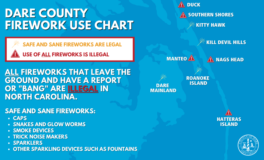 Firework map depicting areas where "safe and sane" fireworks are legal. This information is also listed below.