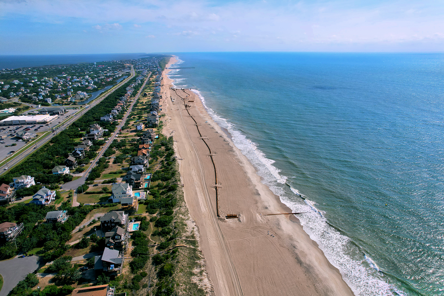 Aerial image of beach nourishment in Avon June 2022