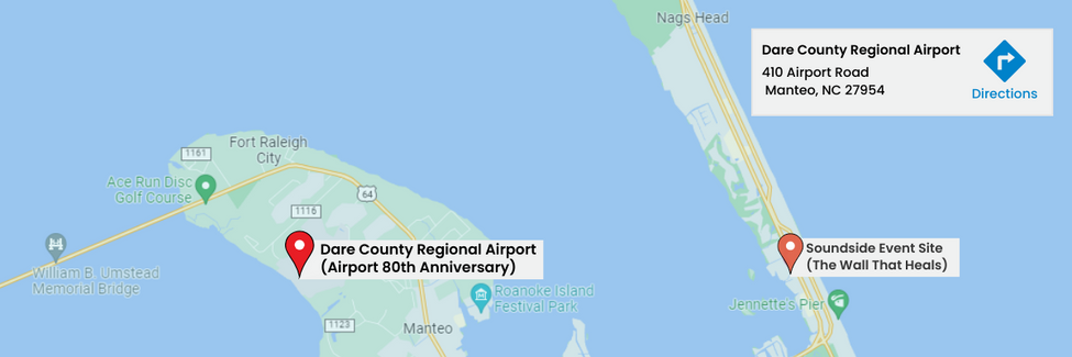 Aerial Google Map depicting the location of the Dare County Airport.