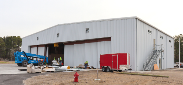 Construction progress on the exterior of the EMS Station 7 facility.