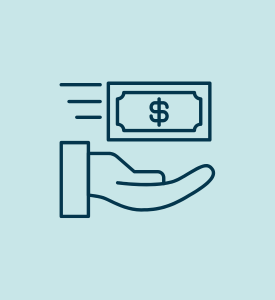 Graphic of a hand accepting a dollar bill.