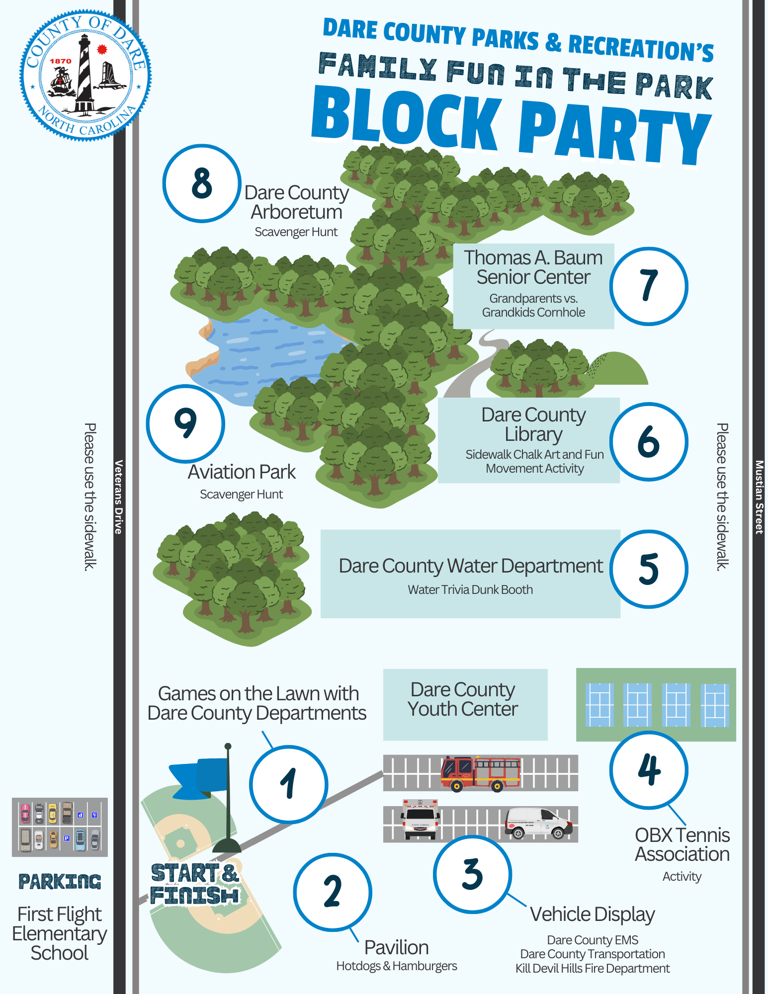 Graphic of Dare County Parks & Recreation’s Family Fun in the Park Block Part Map