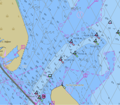 Oregon Inlet navigational map provided by the Coast Guard to depict navigational aids.